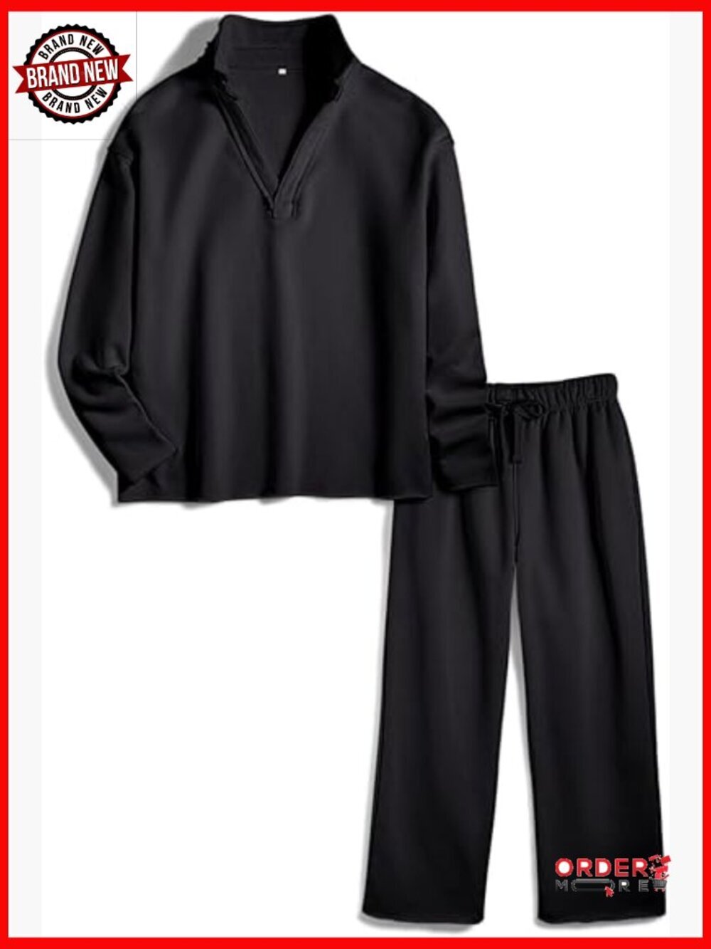 Casual 2 Piece Outfit - Long Sleeve Top & Wide Leg Pants